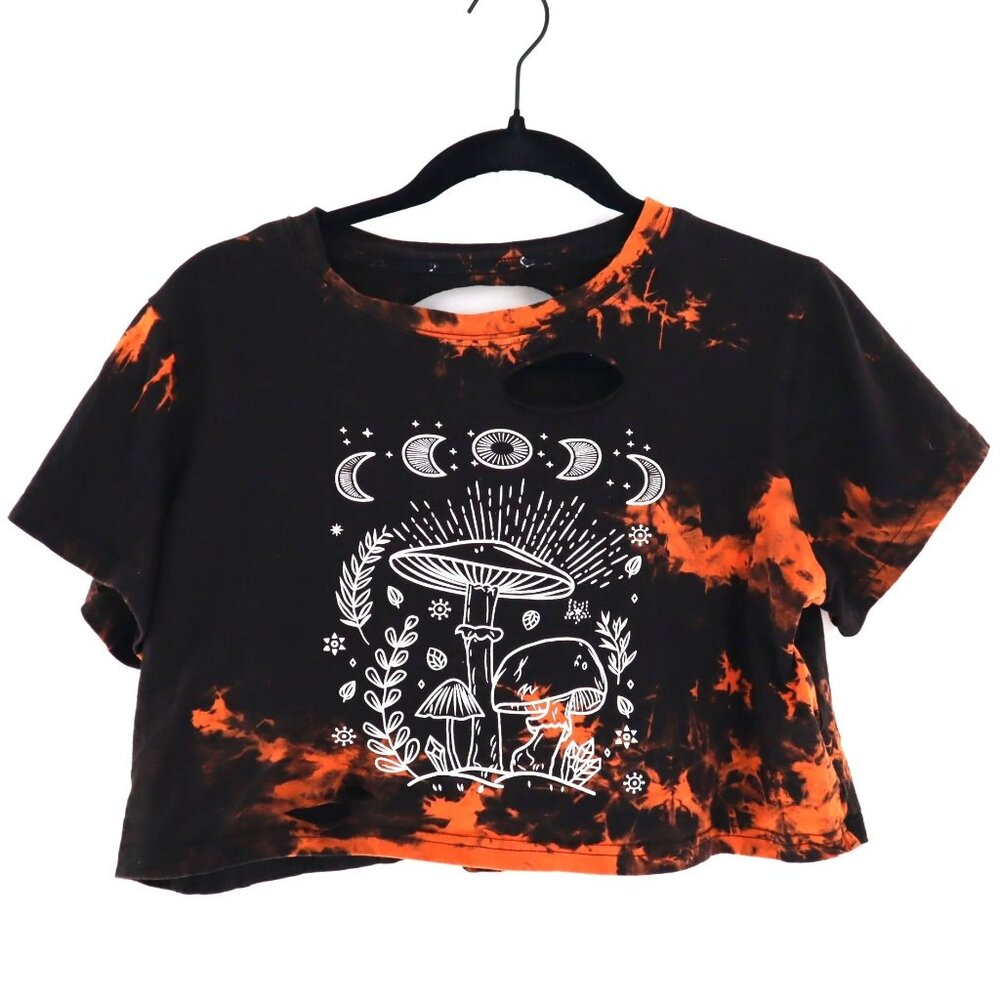 Graphic Crop Top Womens M Black Grunge Alt Boho Streetwear Goblincore Festival